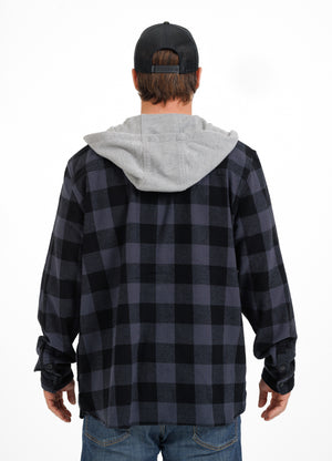 WOODSON Grey/Black Hooded Flannel Shirt - Pitbullstore.eu