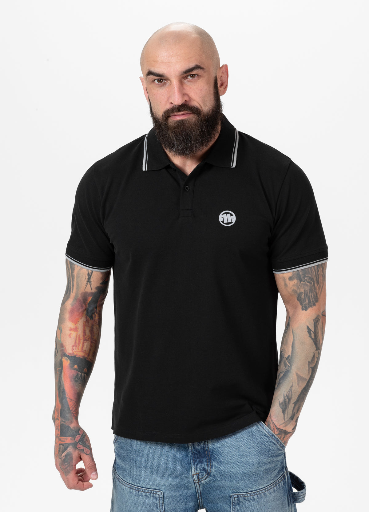 PIQUE STRIPES REGULAR Black Polo T-shirt - Pitbullstore.eu