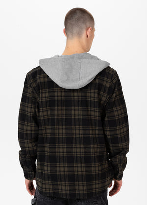 WOODSON Olive/Black Hooded Flannel Shirt - Pitbullstore.eu