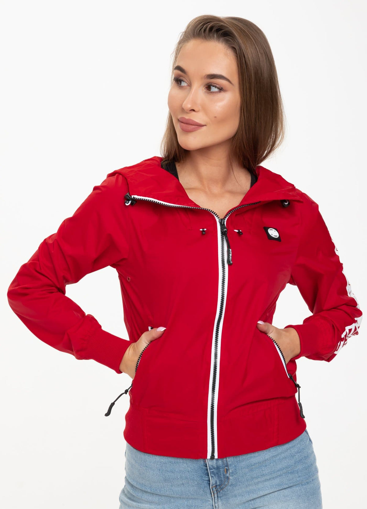Women Hooded Nylon Jacket AARICIA Sleeve 2021 Red - Pitbull West Coast International Store 